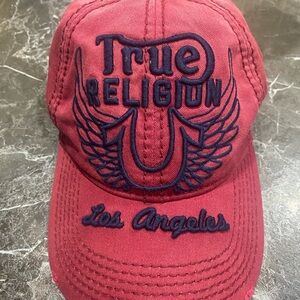 Vintage True Religion distressed Red and Navy Embroidered Cap